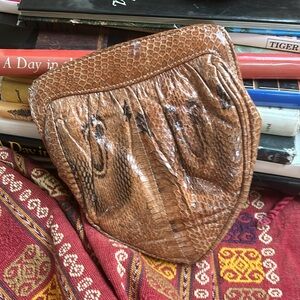 Vintage Brown Snakeskin Teardrop Clutch Purse